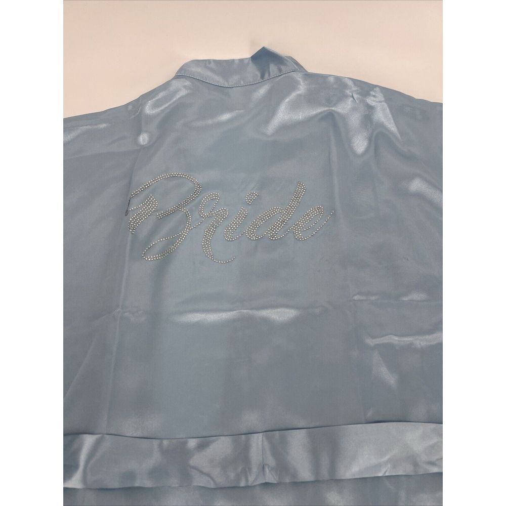 Satin Blue Bride Rhinestone Silk Bath Robe - Picture 3 of 9